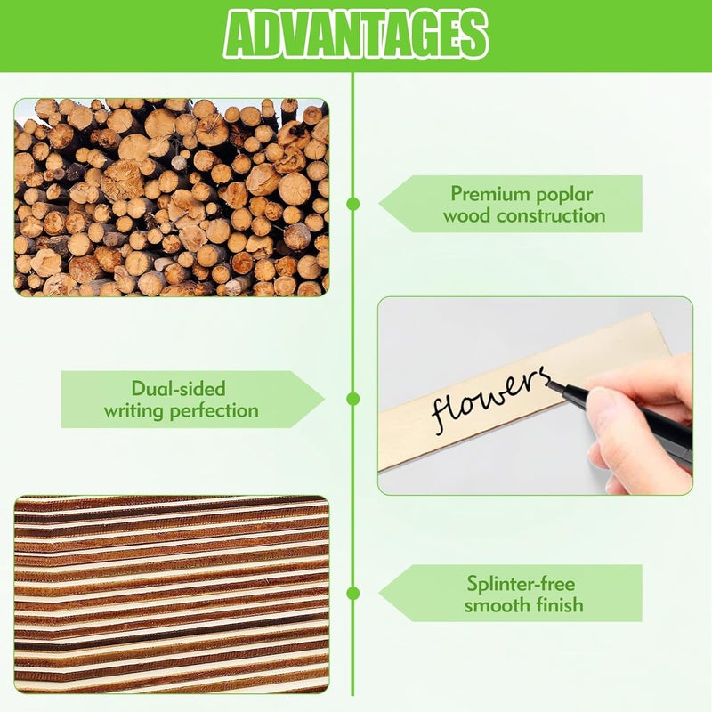 FLATRI 30Pcs Wooden Plant Labels, Outdoor Indoor Garden Markers and Name Tags for Seedlings Flowers Vegetables - Reused Waterproof Plant Label Stakes, 6 x 0.78in - Image 3
